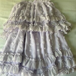 Lavender Ruffle Romper with Dot Embroidery
